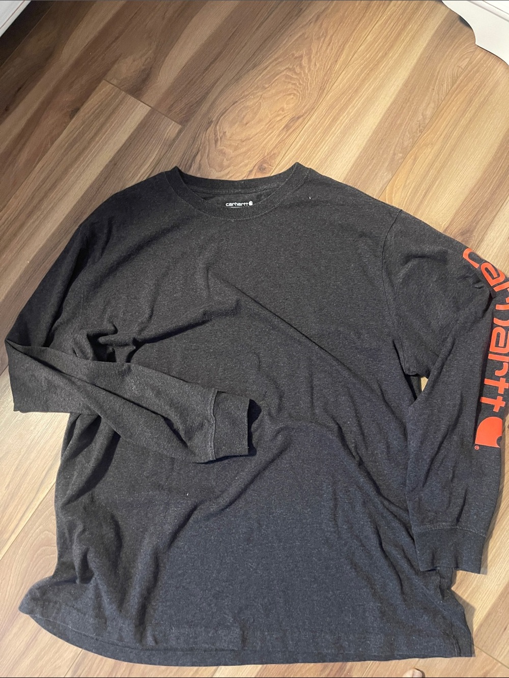 Carhartt Black Long-Sleeve Tee with Orange Sleeve Logo xl